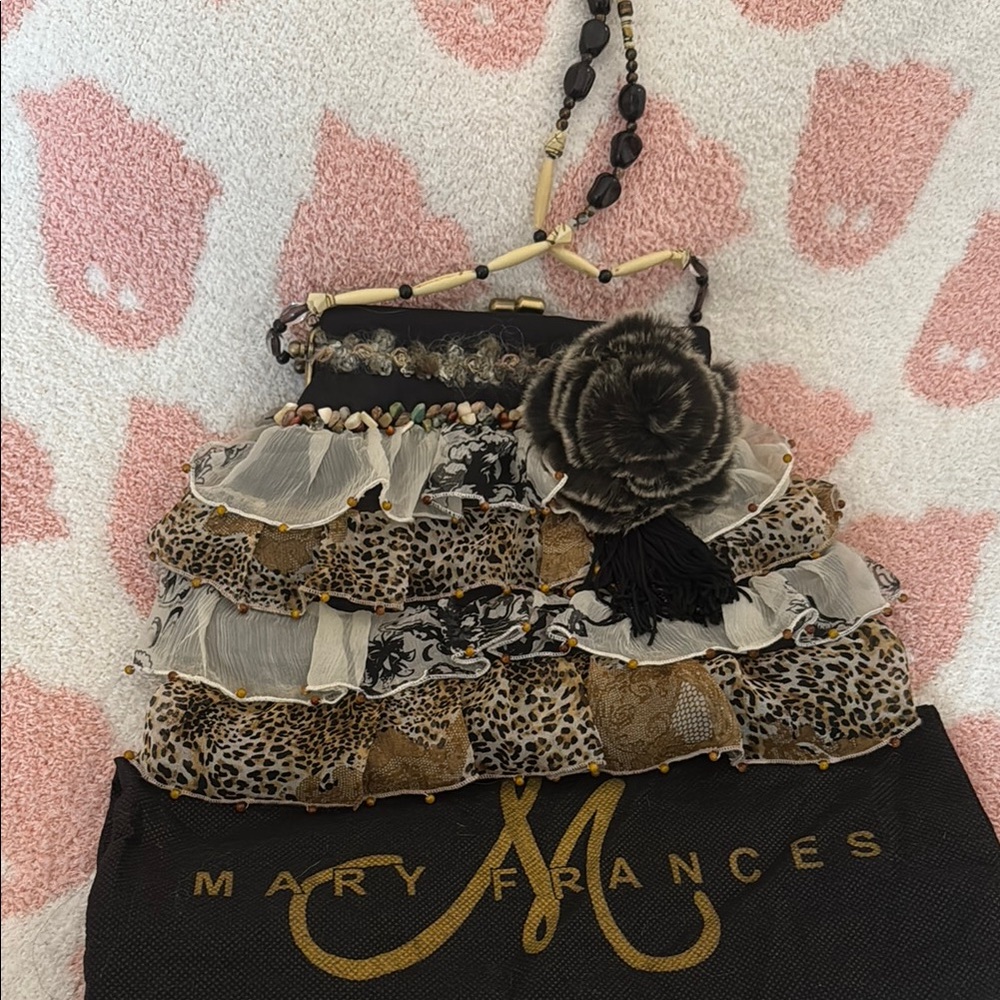 Mary Frances Beaded Leopard Floral Clutch